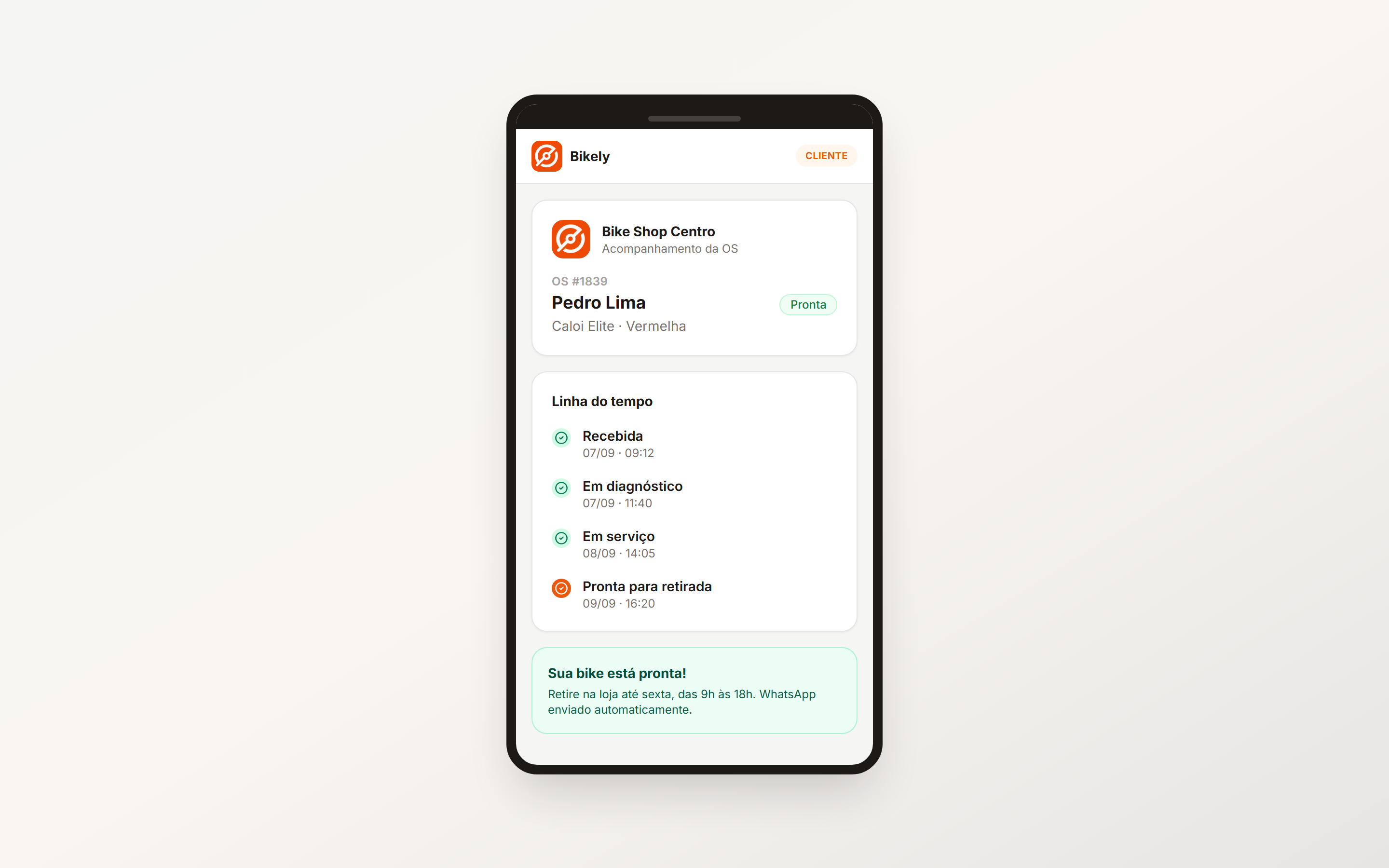 Portal do cliente — Cliente acompanha e aprova pelo celular