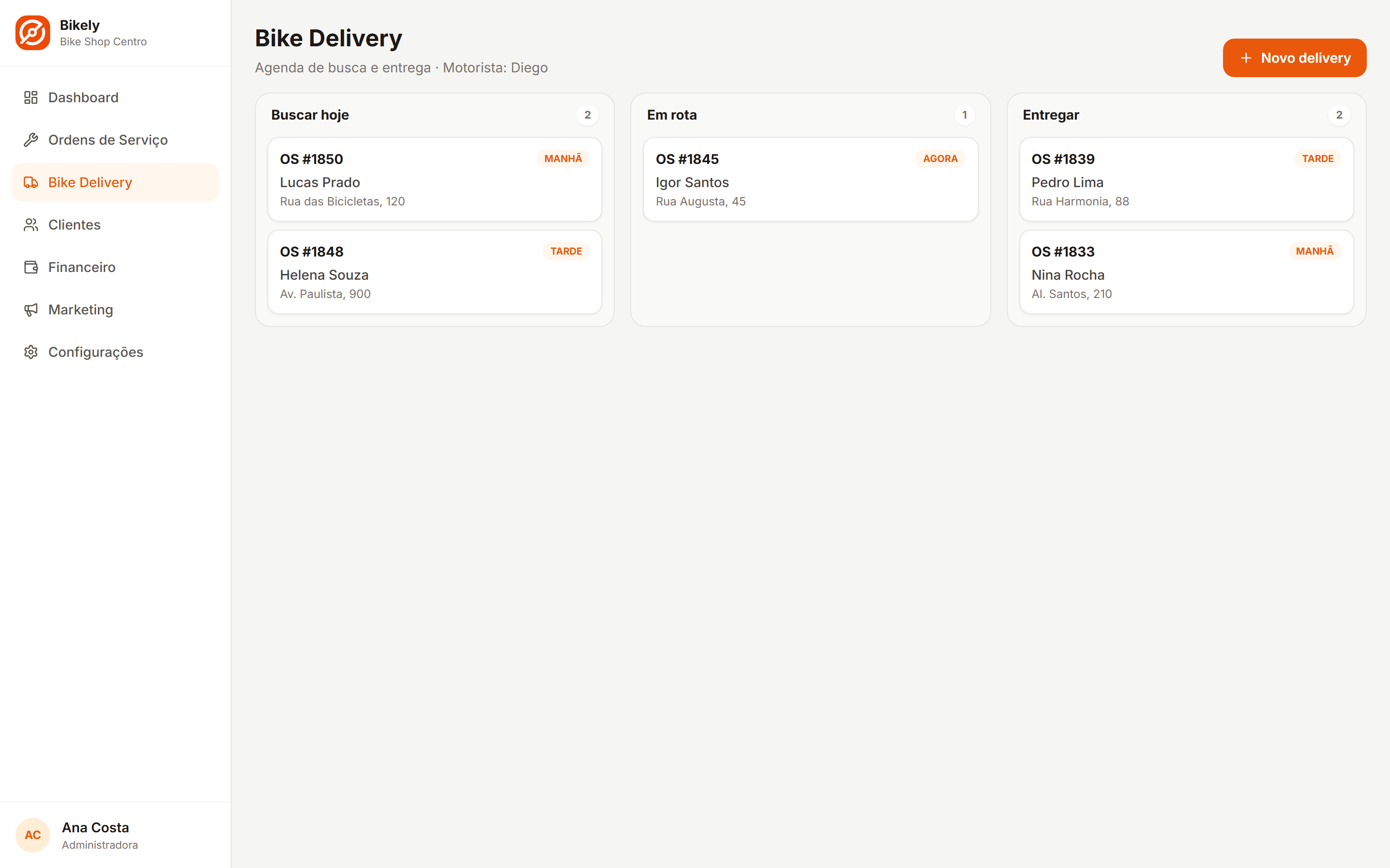 Bike Delivery — Busca e entrega no endereço, com motorista